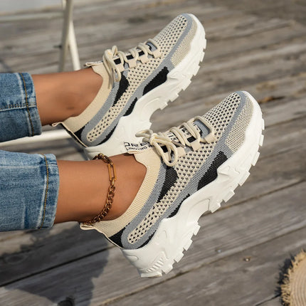 Women's Slip-On Breathable Fly Knit Mesh Shoes Thin Summer Casual Sneakers Low Heel Rubber Outsole Comfortable All Seasons