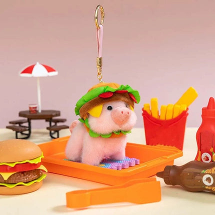 Ultra-Soft PP Cotton Burger Animal Plushie Short Fabric Exquisite Embroidery Kawaii Foodie Key Chain Vivid Realistic Colors
