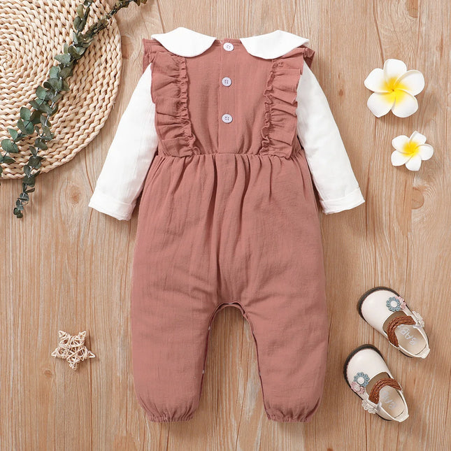Newborn Baby Pure Cotton Flower Pattern Color Blocked Comfortable Long-Sleeve Bodysuit 0-18 Month Female Baby Crawling Suit