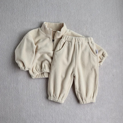 MILANCEL New Autumn Baby Sports Suit Toddler Fleece Solid Color Hoodies Suit Infant Outfit 2PCS