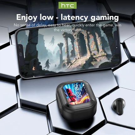 HTC NE20 TWS Bluetooth 6.0 Earbuds Smart LCD Touchscreen Real-Time AI Translation ENC Noise Reduction HiFi Audio for Sport