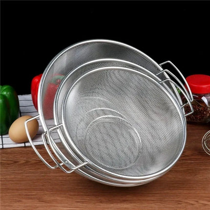 Stainless Steel Colander With Double Handle Food Pasta Strainer Basket With Self-draining Solid Ring Base Fine Mesh Filter