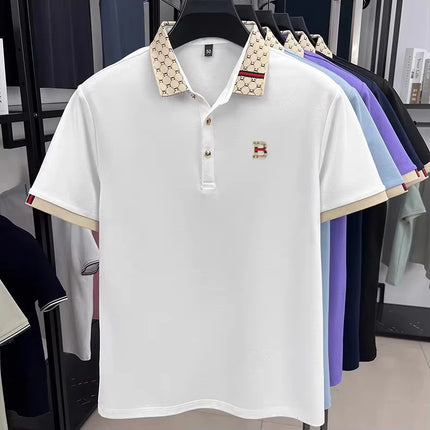 Luxury brand B letter embossed short sleeve polo shirt men summer lightweight breathable new fashion color blocked lapel T-shirt