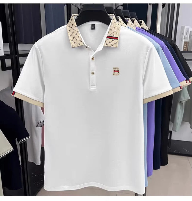 Luxury brand B letter embossed short sleeve polo shirt men's summer lightweight breathable new fashion color-blocked lapel T-shirt