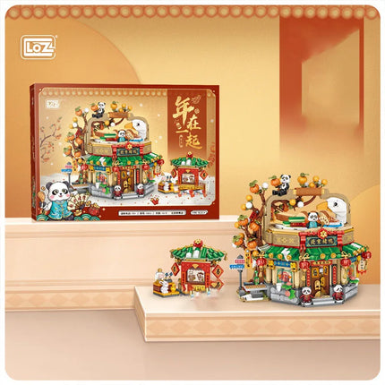 LOZ-1955 City street view Food street shop 1416PCS Beijing Roast Duck shop model assembling aldult building blocks toys