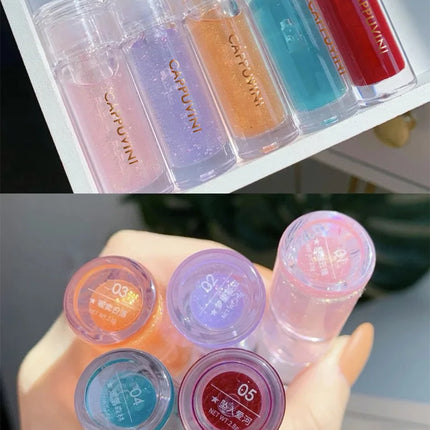Cappuvini Ice Stick Shape Lip Oil Balm Transparent Texture Moisturizing Hydrating Luminous Lips Long-Lasting Moisture,