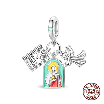 Original New 925 Sterling Silver Prayer Virgin Mary Charms Beads Fit Necklace Bracelet Accessory DIY Jewelry For Women Gift