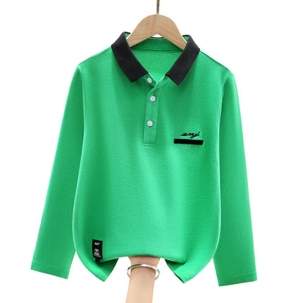 Boys School Uniform Polo Shirt 2023 New Spring Kids Casual Long Sleeve Tops For Teenager Children's 4-15 Years Clothes