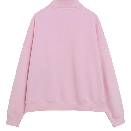 Disney Pink Disneyland Letter Embroidery Cartoon Mickey Minnie Cute Print Sweatshirt Zipper Women Jumper Fleece Pullover Unisex