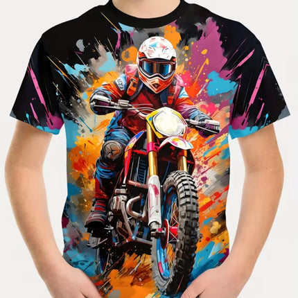 Motorcycle Rider Boys T-Shirt 3D Printed T-Shirt for Boy 2-10Y Short Sleeve Tee Top Baby Child Summer Trendy Street Children Top
