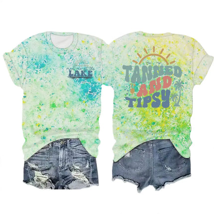 Summer Beach Series T-shirts For Women Men "Tanned And Tipsy" Vacation Trip Tshirt Crewneck Short Sleeve Casual Camisetas Mujer
