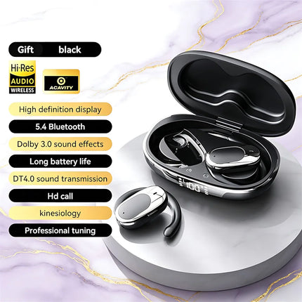 Bluetooth Headsets Electroplated Ear Hook Wireless Sports Earphone HiFi Stereo Long Battery Life Digital Display Open Headphones