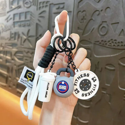 Fitness themed keychain, fitness keychain sports exquisite keychain bag charm men's and women's backpack pendant fitness dumbbell pendant gift for fitness enthusiasts