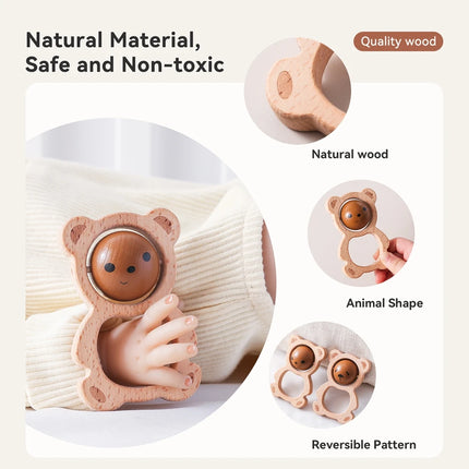 Baby Toys Wooden Rattle Bear Rotating Toys Cartoon Cute Toddler Toys Sucking Gym for Babies Wooden Mobile Baby Accessories