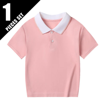 2/1 Piece Children's Summer Color Matching Lapel POLO Shirt Boy Casual Handsome Basic Short-sleeved Girl Joker Sweet Tennis Top