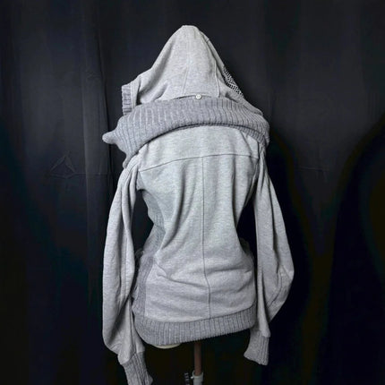 Street Chic Sexy Waist Zipper Hoodie Cardigan Solid Color Patchwork Fashionable High Street Womens Wear