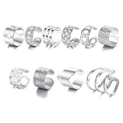 10 Pcs Leaves Clip Earrings for Women Rose Gold Color Creative Simple C Ear Cuff Non-Piercing Ear Clips Set Trend Jewelry Gift