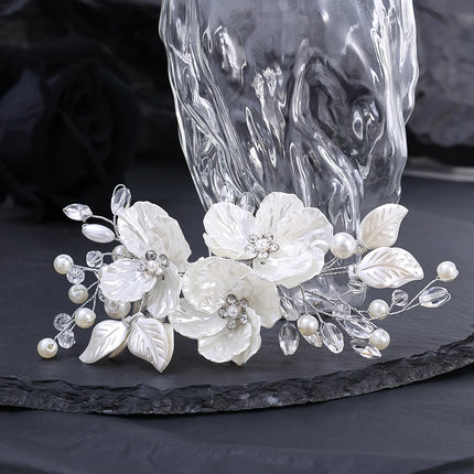 Crystal Pearl Flower Hairpin Wedding Guest Headdresses White Shell Flower Hair Clip Barette Hair Woman Wedding Hair Accessories