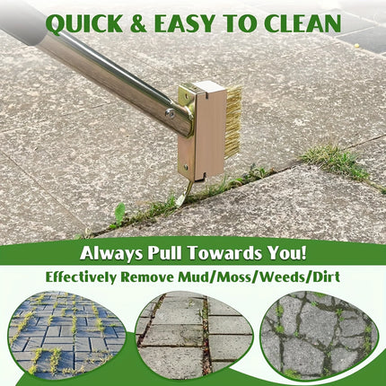 Manual Crevice Weeding Tool, Moss Weed Remover Puller Tool Grout Brush with Adjustable Stainless Steel Long Handle