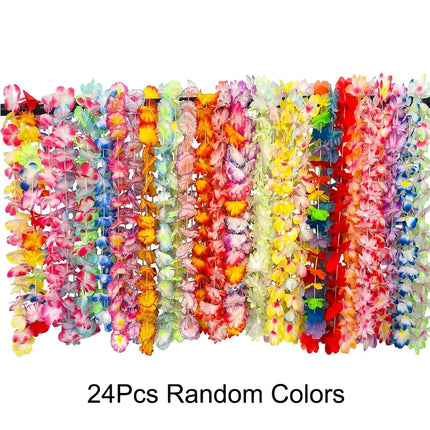24/36pcs Hawaiian Leis Bulk Luau Party Colorful Tropical Flower Necklace Leis Summer Beach Hula Dance Party Decorations Supplies