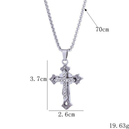 Vintage Cross Pendant Necklace Unisex Versatile Simple Long Sweater Chain Hip Hop Accessory