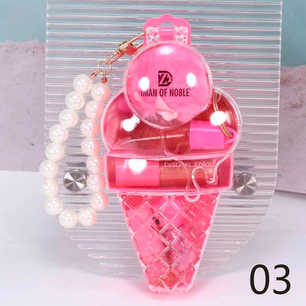 Cute Ice Cream Bear Lip Gloss Set Keychain Lip Gloss Waterproof Longlasting Girls Lips Makeup