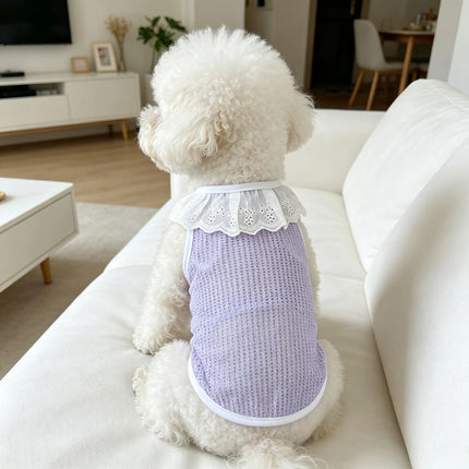 Adorable lace-edged pet tank tops in three colors, cooling mesh for dogs, anti-shedding clothes for cats