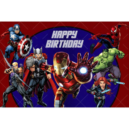 Avengers Backdrops Children Birthday Decoration Custom Text Superhero Photography Background Spider-Man Captain America Iron Man