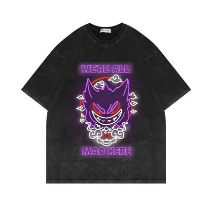 Pokemon Gengar T Shirt Men 2026 Summer Vintage Acid Wash Oversized Tee Japanese Anime Streetwear Hip Hop Harajuku Y2k