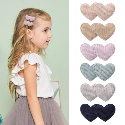 2PCS/Set Cute Heart Shaped Hair Clips for Baby Girl Candy Color Fabric Hairpin Princess Barrettes Kids Hair Accessories Headwear