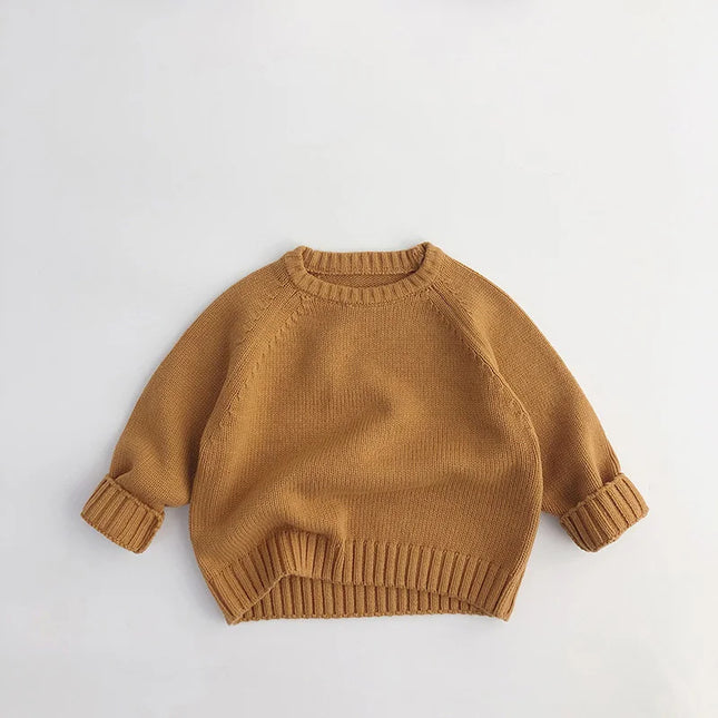 Spring 2026 Solid Kids Sweaters Vintage Pullover Knitwear for Boys And Girls Toddler Outwear 1-7 Years