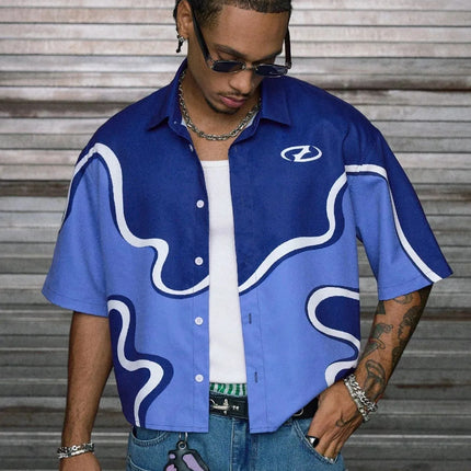 New men's short-sleeved shirt for summer 2025 breathable casual and fashionable 3D printed streetwear