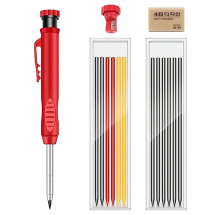 Solid Carpenter Pencil Set with Built-In Sharpener Deep Hole Marking Tool Automatic Pencil Drawing Lead Core for Precision Work
