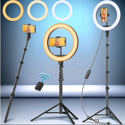 12" Selfie Ring Light with Aluminum Tripod Stand,Bluetooth Remote, for Video,Photos,Make Up,3 Color Mode Controller,USB Powered