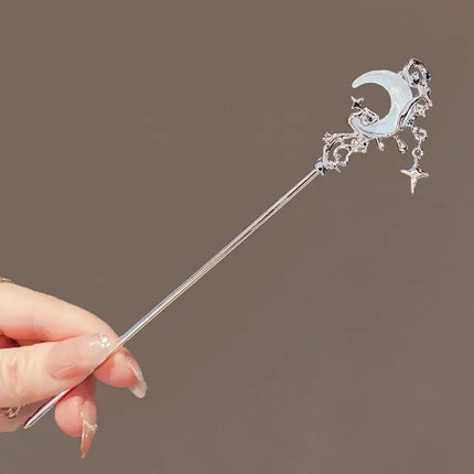 Romantic Moonstone Star Moon Hair Stick Metal Branch Hairpin Hair Fork Chinese Style Hair Accessories for Girls Hair Jewelry