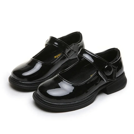 Girls Princess Shoes Glossy 2024 Fashion Soft Sole Kids Leather Flats Korean Style Children Flats Shoes Black Performance Shoes