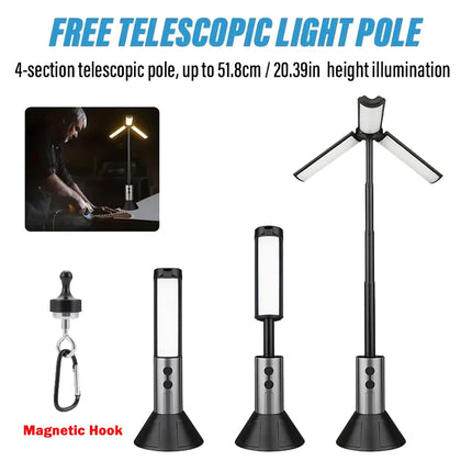 Multi-functional Camping Light 2 in 1 Rechargeable Telescopic Camping Lantern Flashlight with Hook Outdoor Emergency Work Light