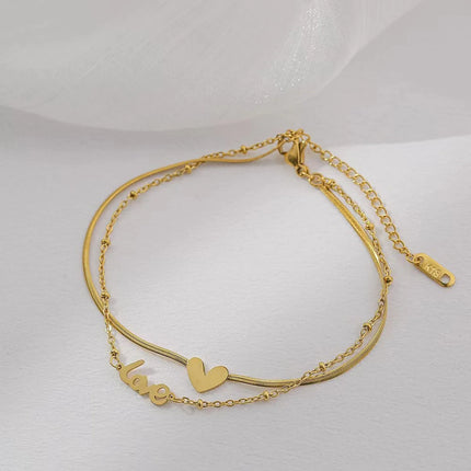 1PC Multilayer Stainless Steel Link Chain Anklet Heart "LOVE" Foot Ankle Layered Bracelets For Women Leg Chain Jewelry 20cm long