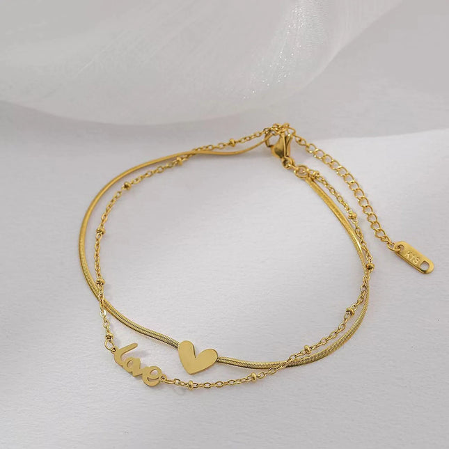1PC Multilayer Stainless Steel Link Chain Anklet Heart "LOVE" Foot Ankle Layered Bracelets For Women Leg Chain Jewelry 20cm long