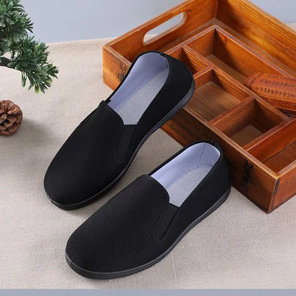 Hot Sale Of The Season Pure Color Black Low-Top round Toe Beijing Style Cotton Canvas Slip-On Shoes Breathable Flat Heel Inje...