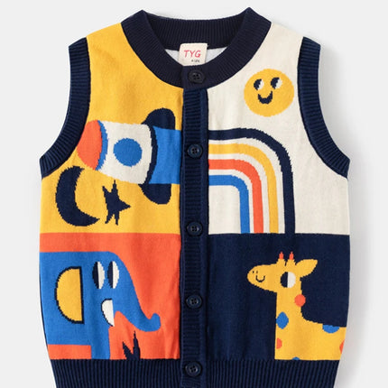 Autumn Spring Boy Girl Sweater Rocket Giraffe Cardigan Stitch Kid Clothing Sleeveless Buttons Baby Costume 2-6Y Children Sweater