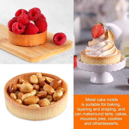 Tart Ring Set, 3-12Pcs Perforated Stainless Steel, Food Grade Nonstick Reusable EasyClean, Cake Rings Pastry Molds, Baking Tools