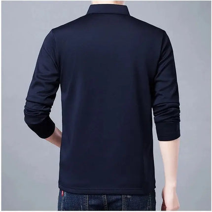 Spring Autumn New Business Half Zipper Polo Shirt Long Sleeve Solid Casual All-match Tops Tees Fashion Vintage Men Clothing