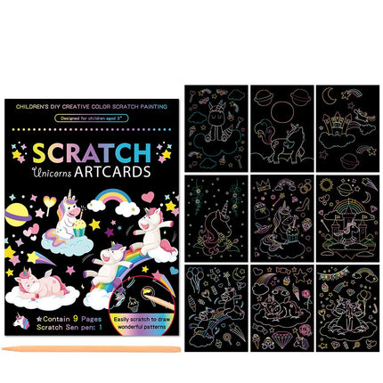 Children Scratch Painting Set Magic Rainbow Colors Scratch Art Painting Card Books Early Education Template Drawing Toys For Kid