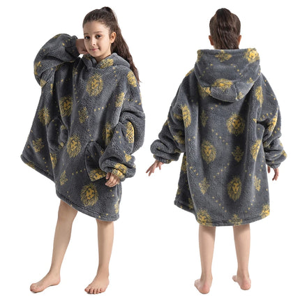 100-160CM Flannel Oversized Hoodie Teenager Girls Boys Pullovers Winter Sweatshirts for Kid Children's Clothing Wearable Blanket