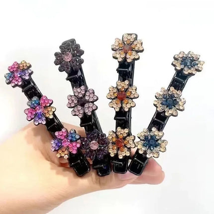2023 New Fashion Sparkling Crystal Stone Braided Hair Clips 3 Flower Hair Accessory For Women Girls
