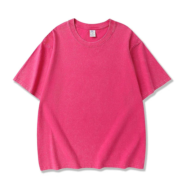 250gsm Men's Washed Vintage T-Shirts Street Hip Hop Retro Punk T Shirt Women Harajuku Casual Cotton Short Sleeve Acid Wash Tops