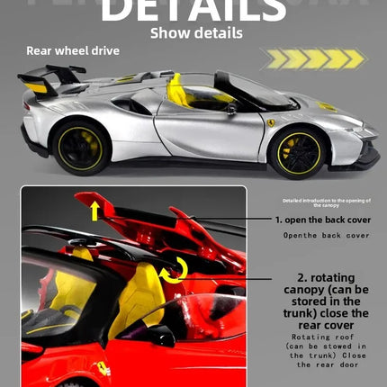 1:24 SF90XX SF90 Alloy Sports Car Model Diecasts Metal Racing Vehicles Car Model Sound Light Simulation Collection Kids Toy Gift