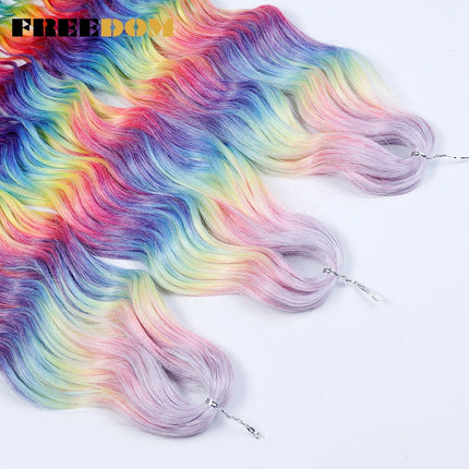 FREEDOM Synthetic Braiding Hair Extensions Deep Wavy 24 inch Long Curly Braids Hair Ombre Brown Rainbow Twist Crochet Hair