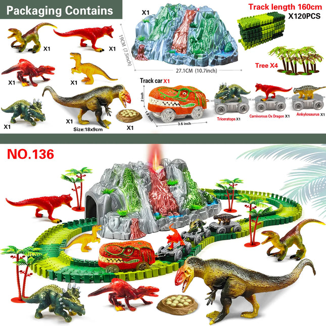 Dinosaur Toys for Kids Mist-spouting Volcano And Climbing Track Train Kit Toys for Boys/Girls Home schoolers Gift for Party Deco